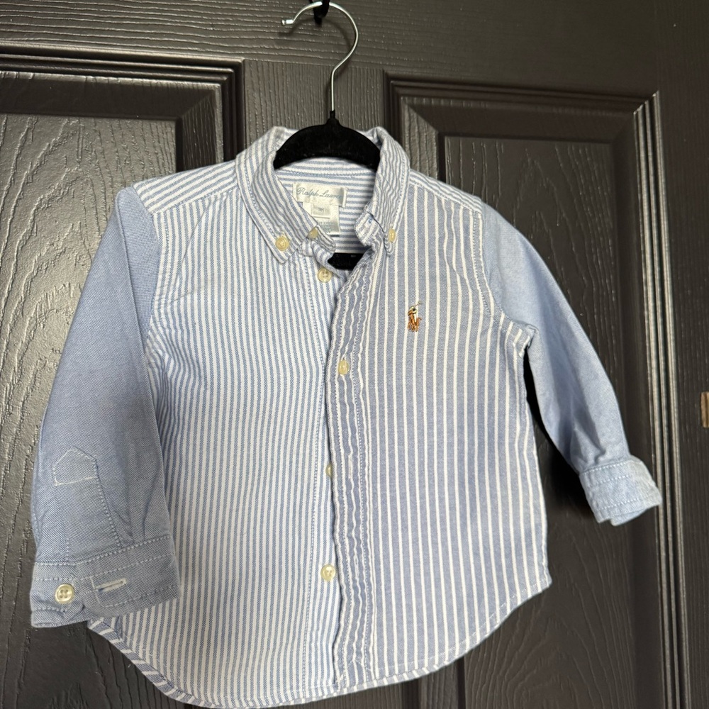 Ralph Lauren Boys Blue & White Striped Button-Up Shirt